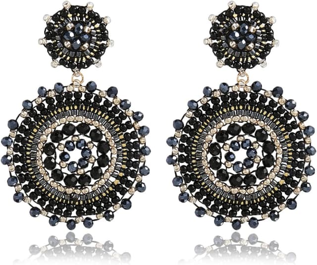 Detalle de Damen-Perlenohrringe im Bohème-Stil mit Rocailles & Anhänger – baumelnde Sommer-/Strand-Statement-Ohrringe