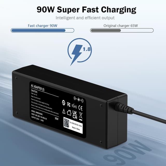 Detalle 1 de VUOHOEG HP laptop charger (blue tip 4.5mm × 3.0mm) 90W/65W/45W UK power adapter