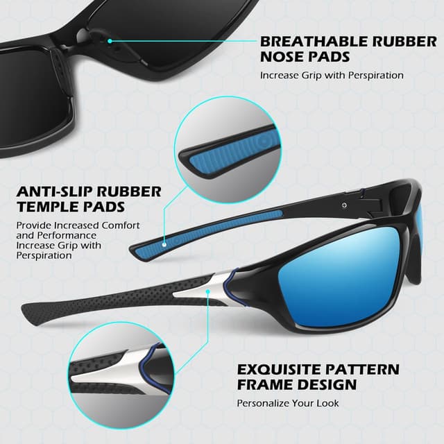 Detalle de Sunier polarised cycling sunglasses (UV400, wrap-around sports shades) — men & women