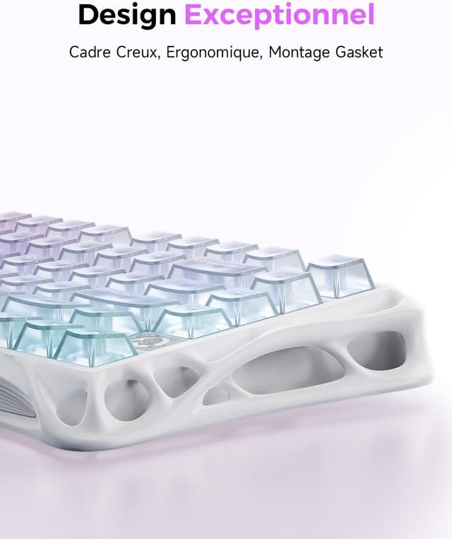 Detalle de GravaStar Mercury K1 Lite — clavier mécanique gamer 75% Crystal Aurora (BT 5.0 / 2,4G / USB-C, QWERTY)