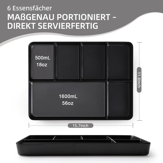 Thumbnail 1 de La Joventino 2er-Set Snack Tray aus Melamin – spülmaschinenfestes Fächertablett für Küche & Theke (schwarz)