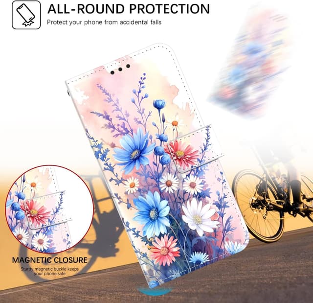 Detalle de ChoosEU Klapphülle für Samsung Galaxy A56 5G mit Kartenfach und Klappständer – Blumen-Motiv