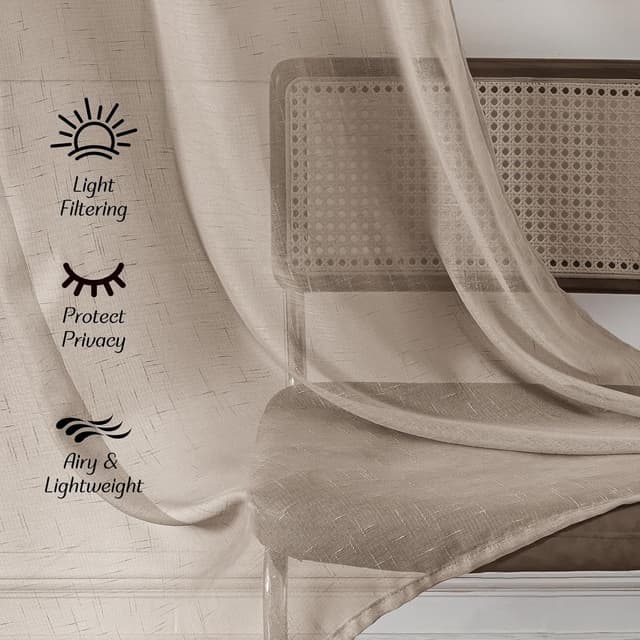 Detalle 2 de Ystyle rideau voilage transparent effet lin, lot de 2 (140x260 cm), avec œillets