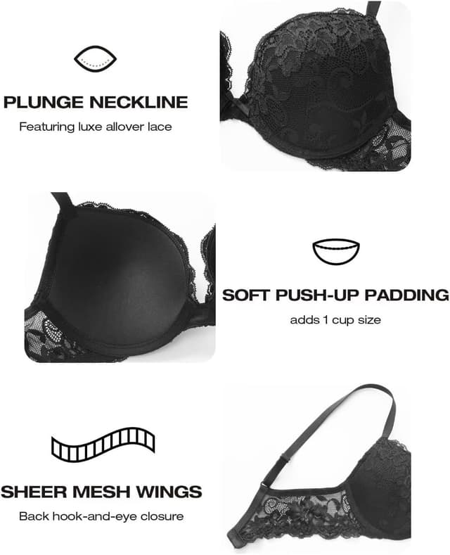 Thumbnail 6 de Deyllo Push-Up-BH für Damen mit Spitze – gepolsterter Bügel-BH für mehr Volumen