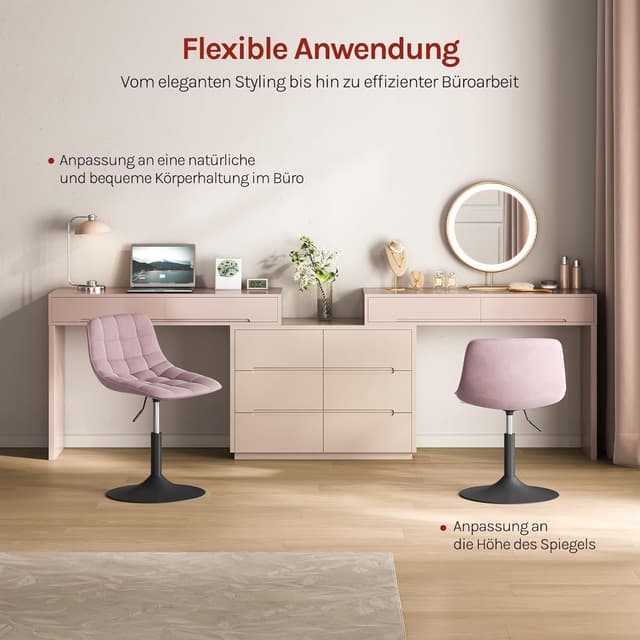 Detalle de WOLTU Schminktisch Stuhl Hocker BH300rs-1 – höhenverstellbar, 360° drehbar mit Rückenlehne (Rosa)