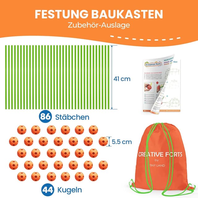 Detalle de Tiny Land DIY Höhle Kinder Konstruktionsspielzeug Outdoor (130-teilig) – 5+ Jahre, zum Höhle-Bauen drinnen & draußen