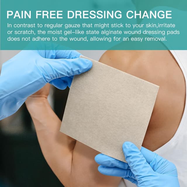 Detalle de Dimora Upgrade Silver Calcium Alginate Wound Dressing (4'' x 4'') – Antibacterial Non-Stick Gauze, Sterile Absorbent Pads, 5 Packs