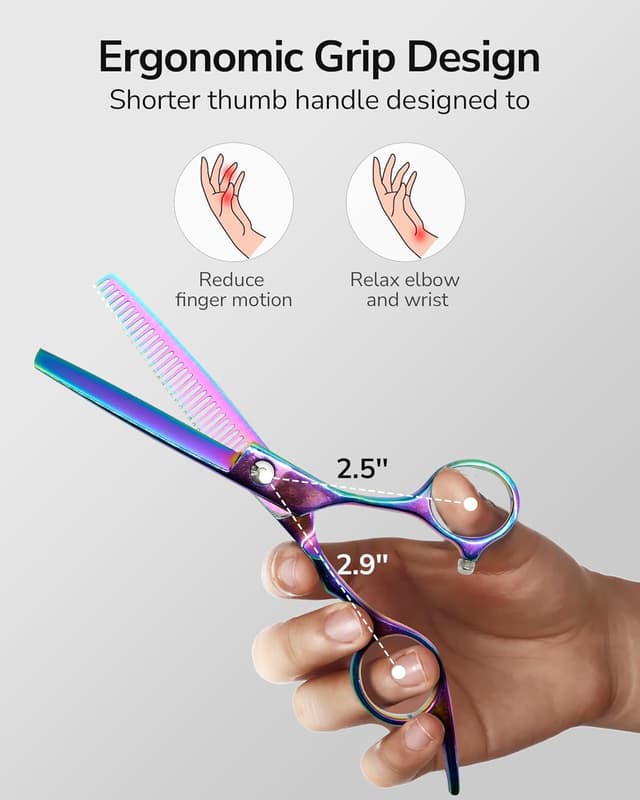 Detalle de ULG Haarschneideschere mit Texturierungszähnen (Regenbogen), 16,5 cm – für Friseur- & Heimgebrauch