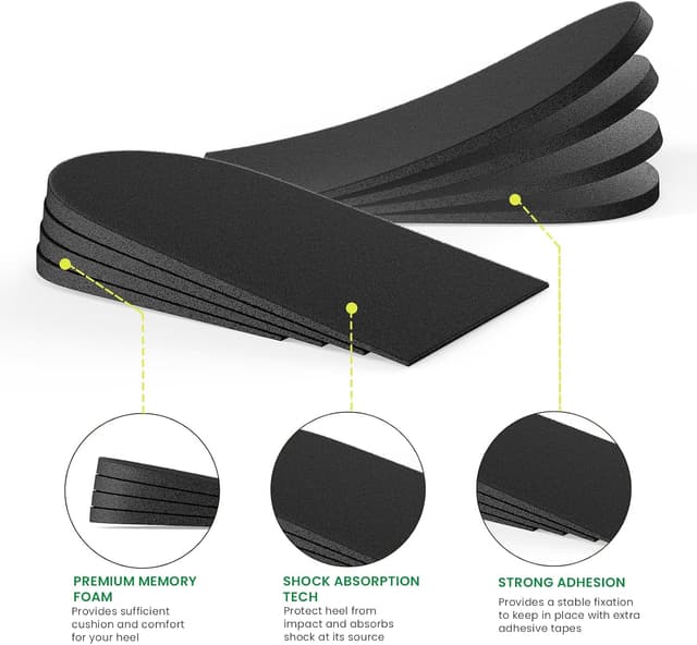 Detalle de Bukihome Adjustable Orthopedic Heel Lift Inserts (4 layers) – height increase & heel pain support for large shoes