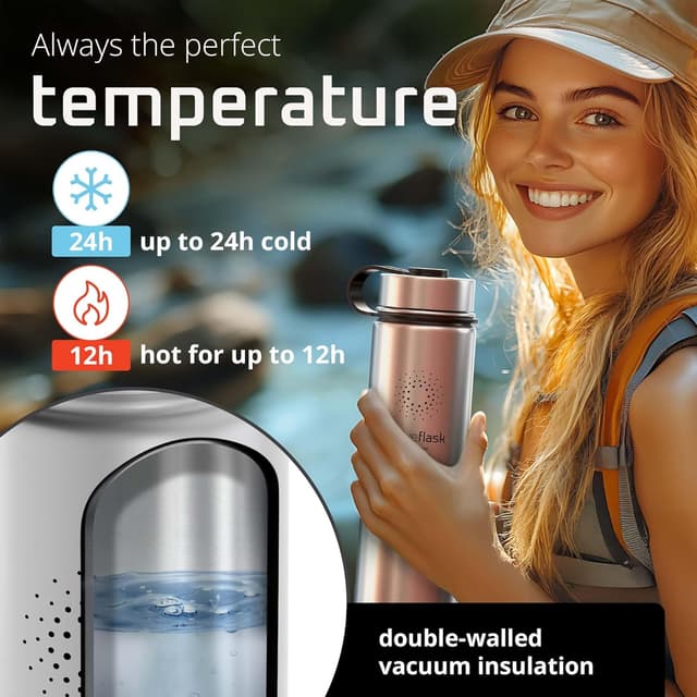 Detalle 2 de Stainless Steel Water Bottle with Straw & 3 Lids (ACTIVE FLASK) – Leak-Proof, Vacuum Insulated Hot & Cold