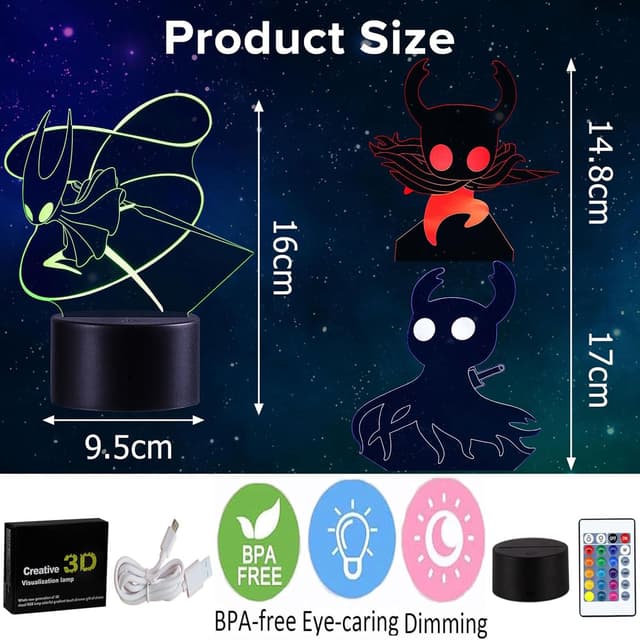 Detalle 2 de QQAAMZ Hollow Knight lámpara 3D 16 colores