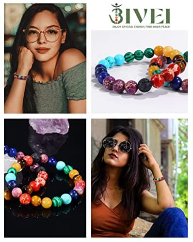 Detalle 2 de Bivei pulsera de 7 chakras con cuentas de piedra (lava) y difusor de aceites esenciales
