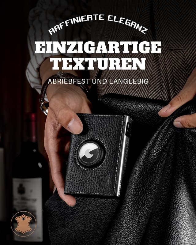 Detalle 2 de DODENSHA Pebble Airtag Wallet mit XL Münzfach – Smart Kartenetui für bis zu 10+ Karten, RFID-Schutz, MagSnap, Schwarz/Silber