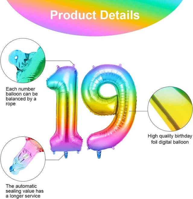 Detalle de OFFCUP Ballon 19 Ans Arc-en-Ciel 101 cm