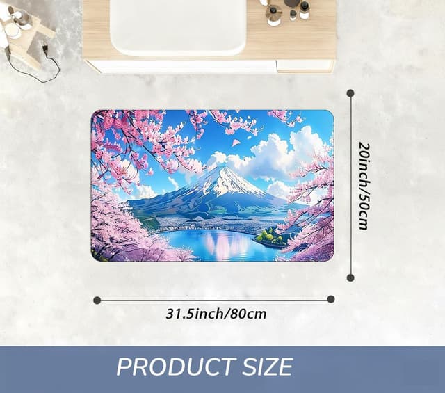 Detalle de ENSFTF Mount Fuji Pattern Bath Mat – thin, quick-dry non-slip rubber backed rug for bathroom and kitchen