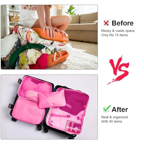 Detalle 2 de OSDUE organizadores para maletas 8 en 1 con hebilla y neceser impermeable (rosa roja)