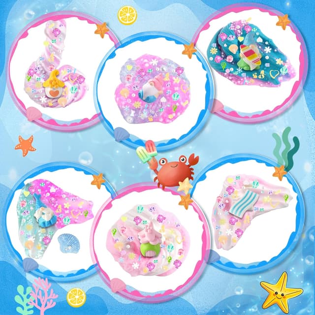 Detalle 2 de LAWOHO 6 Pack Mermaid Gnomes Slimes kit for kids (cloud, water, butter & clear slime)