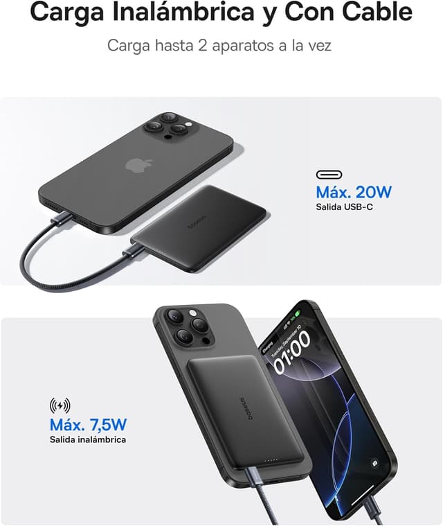 Detalle 1 de Baseus Picogo AM41 Power Bank ⚡ 5000mAh, MagSafe, PD 20W, Portable