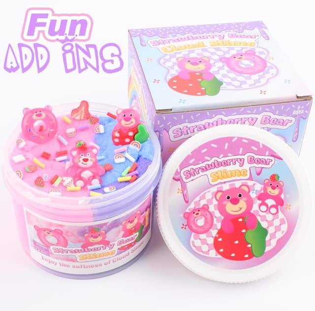 Detalle de Pink Cloud Slime Kit – Super Soft Strawberry Bear Scented Slime Set with Resin Charms (8 oz)