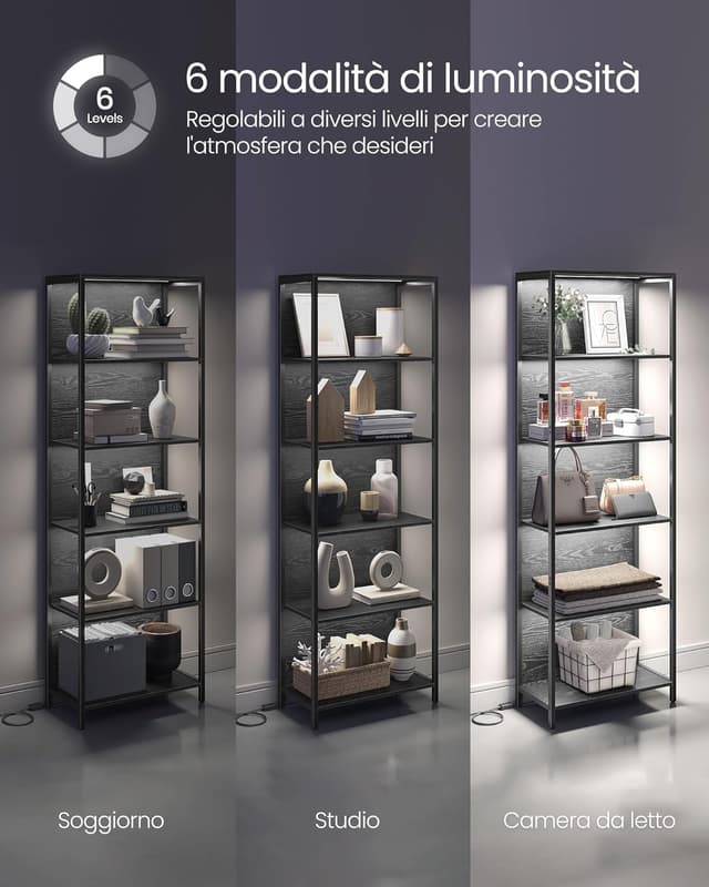 Thumbnail 6 de VASAGLE LLS120B57 scaffale a 6 ripiani con luci LED dimmerabili e telecomando