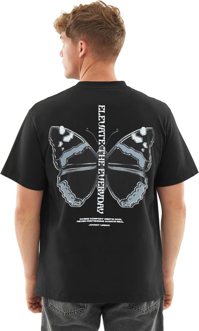 Detalle de Johnny Urban Oversized T-Shirt unisex Sammy Chrome Butterfly in 100% cotone