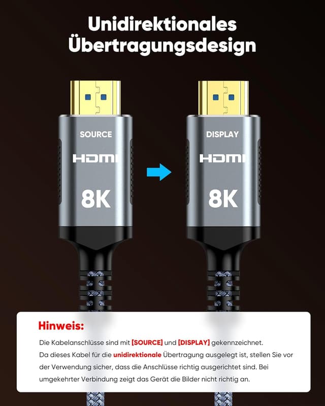 Detalle 2 de Highwings 20M Glasfaser 8K HDMI Kabel 48Gbps