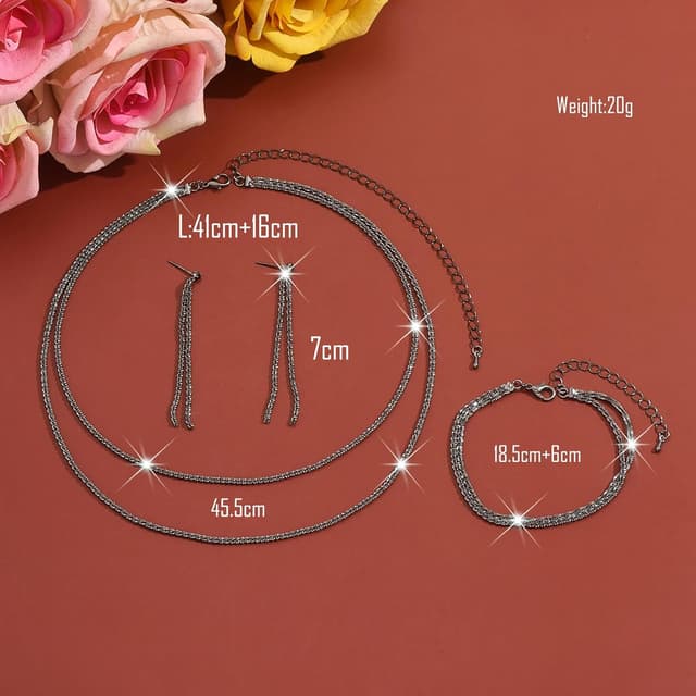 Detalle de CCAIPU Schmuckset für Damen (925er Silber) mit Halskette, Ohrringen & Armband