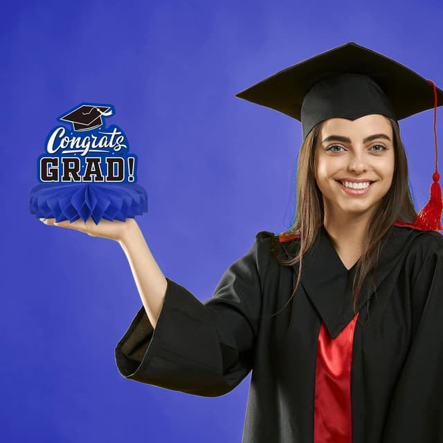Detalle 2 de 9PCS Graduation Party Decorations Class of 2026 Honeycomb Table Centerpieces (Blue, Black)