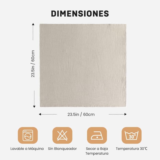 Thumbnail 5 de IKWOLETI Muselinas Bebe 60x60 algodon