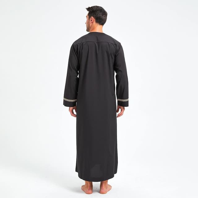 Thumbnail 6 de KRUIHAN Vêtements Musulmans Homme Kaftan Abaya Blanc Noir