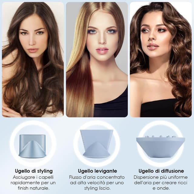 Detalle 2 de YASHE Asciugacapelli ionico con motore brushless 110.000 g/min, 1600W e accessori styling (1 diffusore + 2 concentratori)