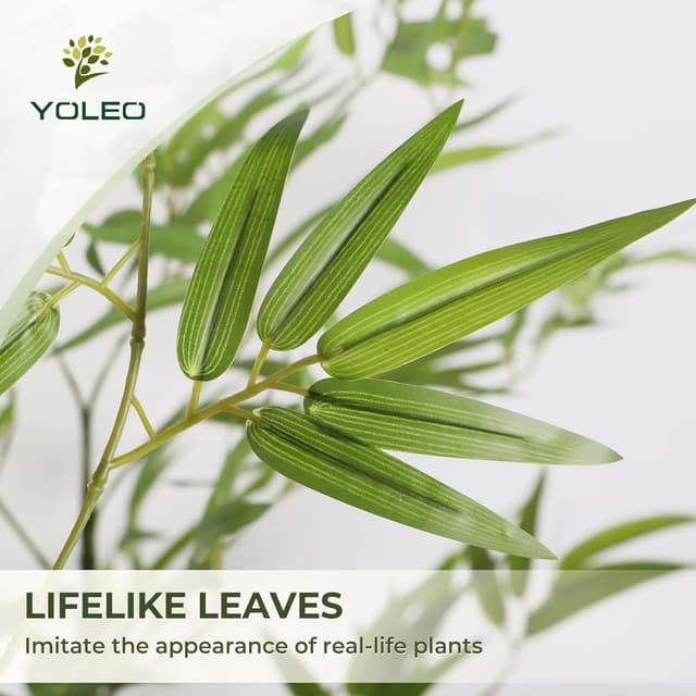 Detalle 2 de YOLEO 6FT Artificial Bamboo Tree with White Tall Planter (180cm) – lifelike faux silk bamboo for indoor and balcony decor