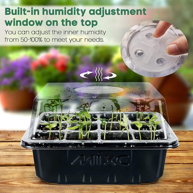 Detalle de MIXC Mini Gewächshaus Anzuchtset (10 Stück) mit 120 Zellen – Anzuchtkasten für Zimmergewächshaus, Anzuchtschalen mit Deckel