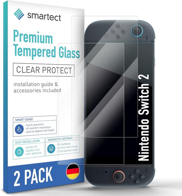 Detalle de smartect Schutzglas 2er-Set für Nintendo Switch 2 (HD, 0,3 mm, 9H) – blasenfreie Displayschutzfolie