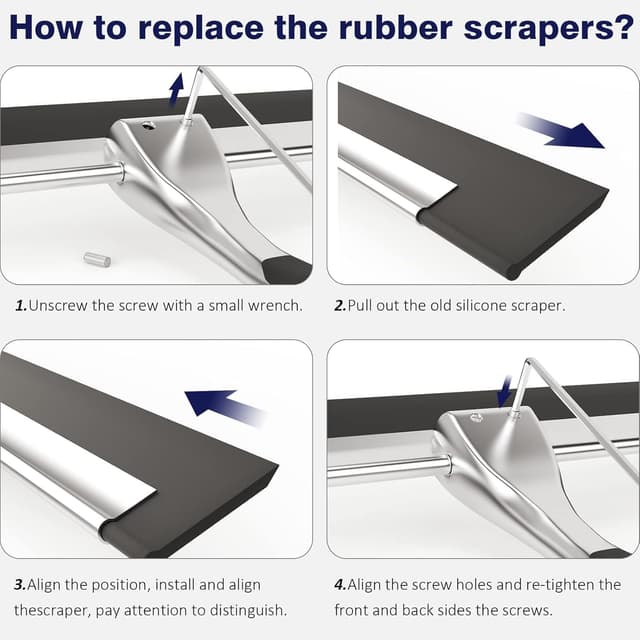 Detalle de Duschabzieher Edelstahl 25 cm mit 2 Ersatzgummiabziehern – Abzieher für Dusche, Spiegel & Fliesen