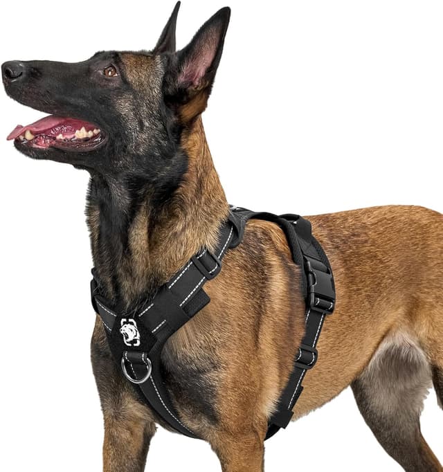 Detalle de OneTigris DIESEL Hundegeschirr (Diesel) – weich gepolstert, 4 Einstellpunkte, reflektierend, 3 D-Ringe (Schwarz, L)