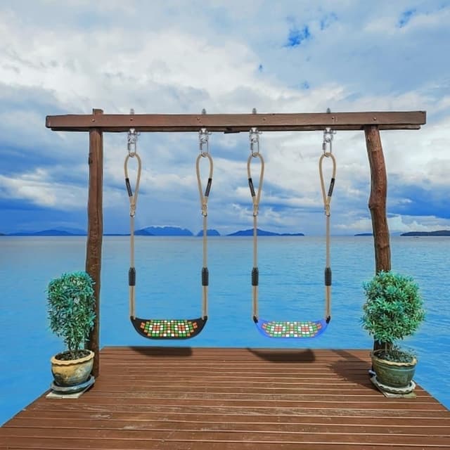 Detalle de SELEWARE Schaukel Outdoor Kinder Schaukelsitz – höhenverstellbares Schaukelbrett mit rutschfestem Kunststoff und verstellbarem Seil