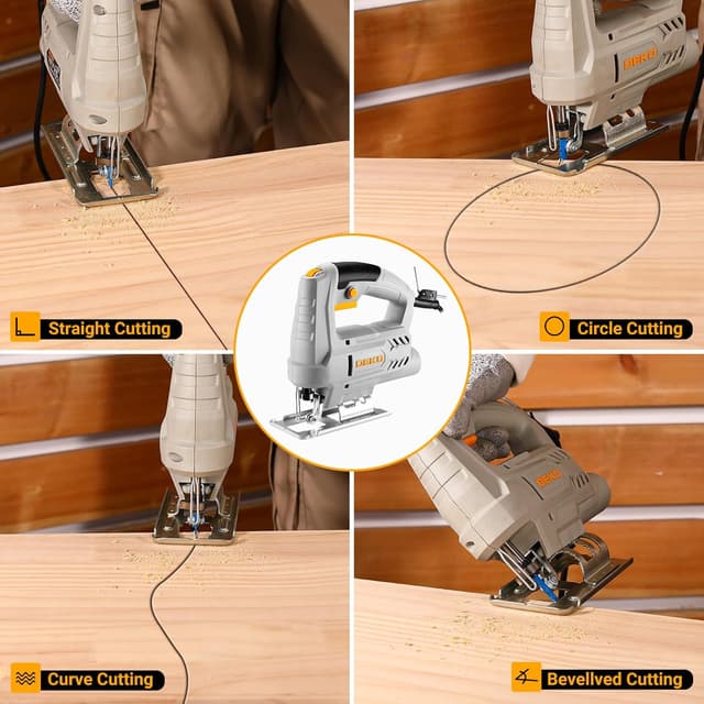 Thumbnail 6 de DEKOPRO 400W Electric Jigsaw Tool (Variable Speed 0–3000 SPM) with ±45° Bevel Cutting & 8 Blades