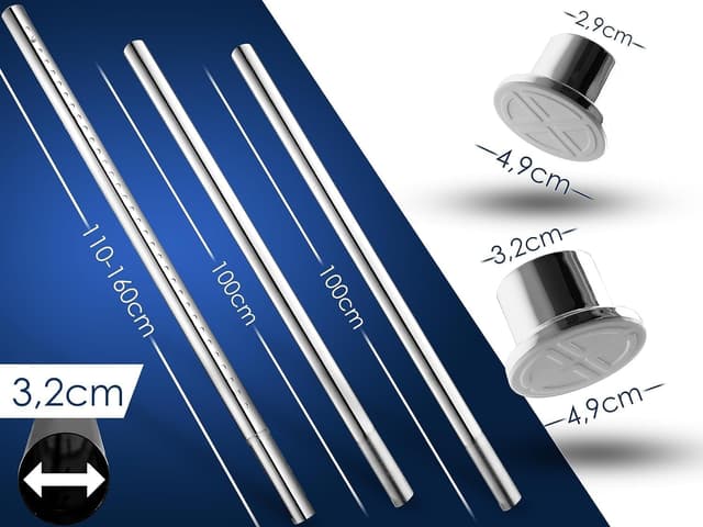 Detalle 2 de MEISENBERG Duschstange ohne Bohren (310–360 cm, Silber) – Teleskopstange zum Klemmen, Ø 32 mm