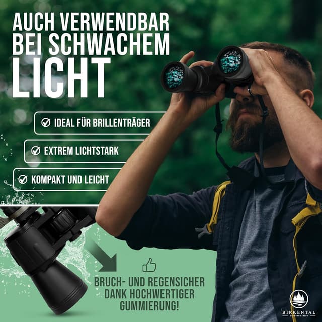 Detalle de Birkental Fernglas 10x50 mit Dioptrienverstellung – HD Feldstecher für Brillenträger, BAK4-Prisma & FMC-Objektiv (schwarz)