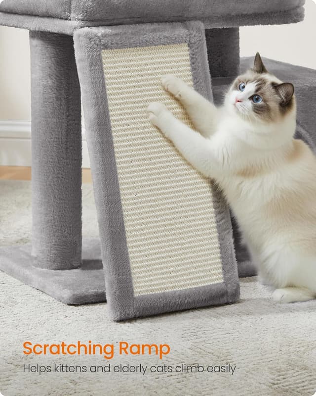 Detalle de Feandrea Small Cat Tree (PCT010GD01) – compact cat tower with scratch ramp, cave condo & top perch