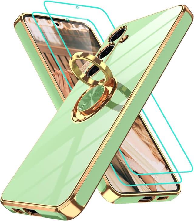 Detalle de Gritup Slim Fit Case for Samsung Galaxy S24 Plus (Pea Green) with Built-in 360° Ring Kickstand + 2 HD Screen Protectors