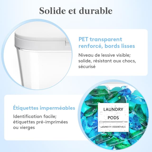 Detalle de Lot Lifewit Rangement lessive en capsules avec étiquettes et cuillères (boîtes 2700 ml + 4500 ml, 4 pièces)