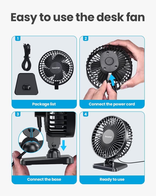 Thumbnail 6 de gaiatop USB Desk Fan Small Portable 3-speed mini fan 🌀