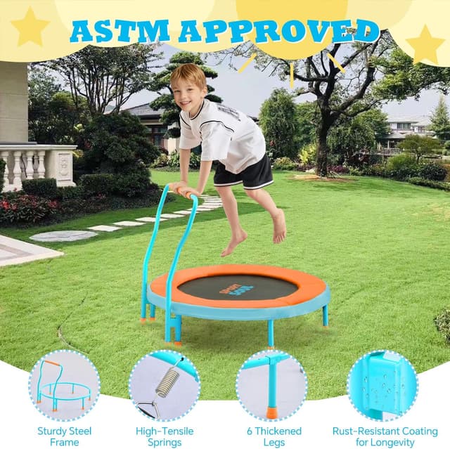 Detalle de SPORTSOUL Mini Trampoline for Kids (Ages 3–6) with Super Safe Foam Handle Bar, 3ft Toddler Trampoline