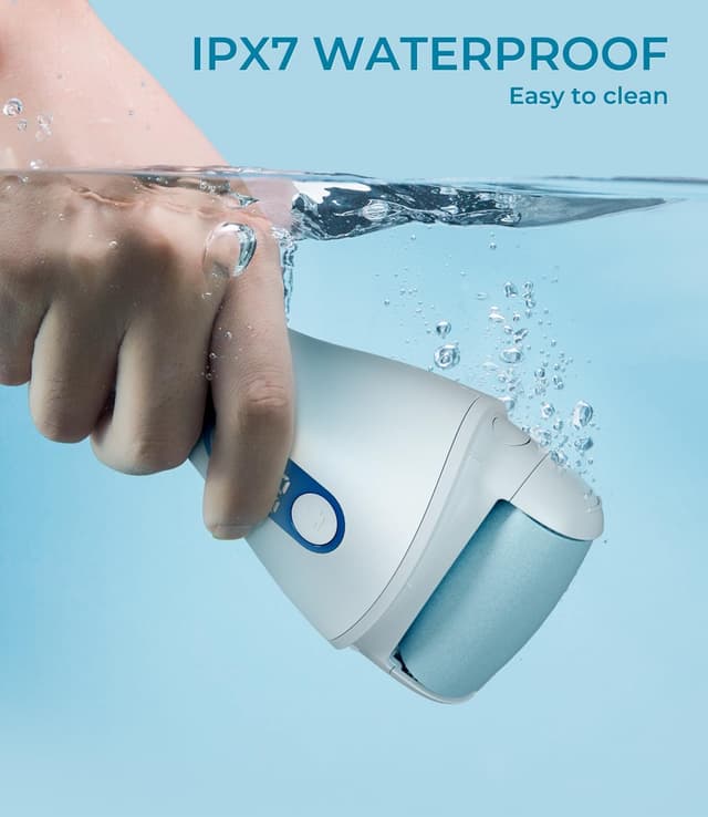 Detalle de PRITECH elektrischer Hornhautentferner für die Fußpflege (wiederaufladbar) – Hornhautfeile mit Turbo-Modus, IPX7, blau