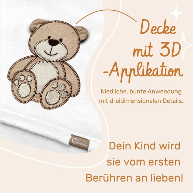 Detalle de Be Mammy Couverture chaude pour bébé en microfibre hypoallergénique, peluche motif 3D ours (Blanc - Ours)