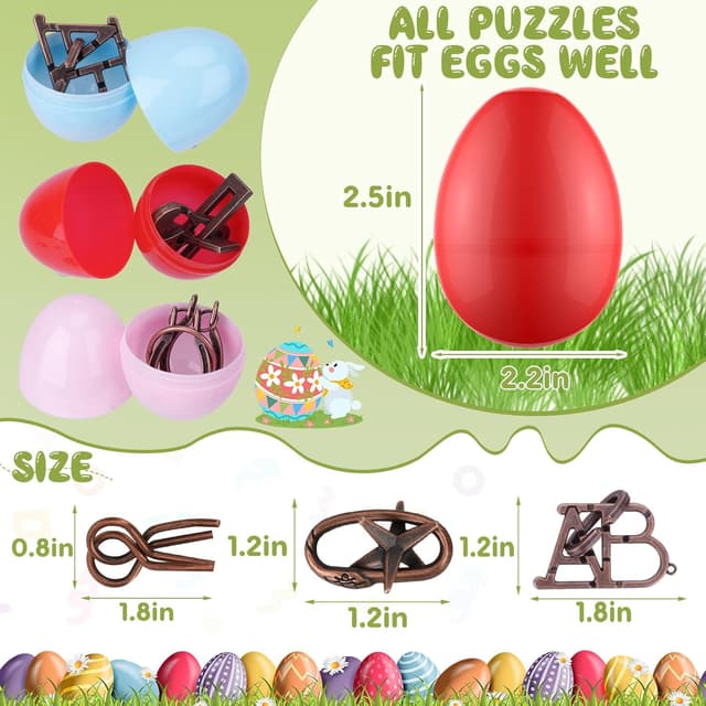 Detalle 2 de 16-Pack Easter Eggs Filled with Brain Teaser Puzzles (Plastic Eggs + Metal Wire/3D Block Puzzles)