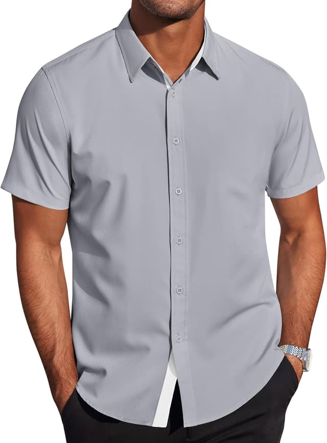 Detalle de COOFANDY men’s short sleeve regular fit dress shirts (wrinkle-free) for summer & business casual