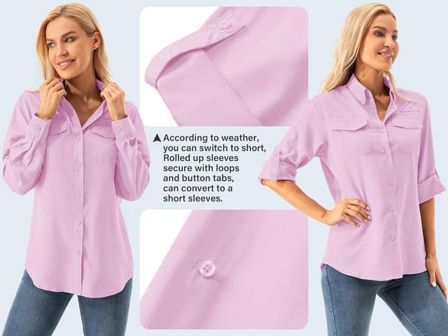 Detalle de Women’s UPF 50+ UV Sun Protection Safari Shirt (Long Sleeve, Quick-Dry) for Hiking, Fishing, Gardening